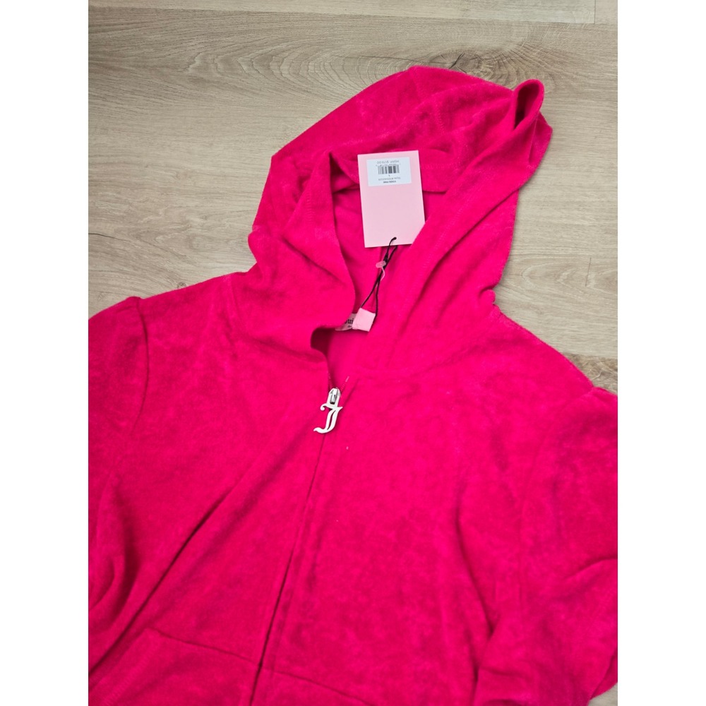 Juicy Couture Vixen Pink Terry Hoodie and Shorts Set Rhinestone Logo size Large - Picture 11 of 12